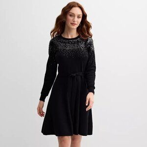 Women's Draper James Sequin Tie Waist Sweater Dress